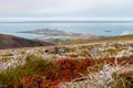 View from the hills to the port town on the coast of the Arctic Ocean