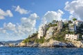 View of hillside homes and yachts in the sea at Saint-Jean-Cap-Ferrat, France, part of the French Riviera on the Mediterranean Sea