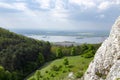 View of the hilly landscape of Palava with forests, rocks in South Moravia under a blue sky Royalty Free Stock Photo