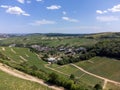 View on hilly Sancerre Chavignol appellation vineyards, Cher department, France, overlooking iver Loire valley, noted for its Royalty Free Stock Photo