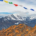 The Himalayan mountain landscape on the trekking route from Thule Kharka to Lukla at Zatrwa la Pass on Mera Peak trek in Nepal