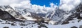 View of Himalayan mountains on descent from Cho La Pass, 5,420 metres, Nepal.