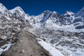 view of the Himalayas (Lingtren, Khumbutse) out of the way to Everest Base Camp Royalty Free Stock Photo