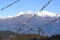 View of the Himalayas mountain range with prayer flags in the Langtang National Park Royalty Free Stock Photo