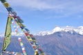 View of the Himalayas mountain range with prayer flags in the Langtang National Park Royalty Free Stock Photo