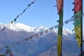 View of the Himalayas mountain range with prayer flags in the Langtang National Park Royalty Free Stock Photo