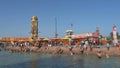 View of Hindu devotees bathing in Har Ki Pauri Ghat, Holy river Ganges, on the occassion of Kumbh Mela. Ritual is called shaahi sn