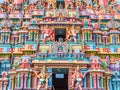 View of hindu temple tower at sarangapani temple, Tamilnadu, India - Dec 17, 2016