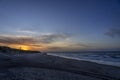 View of Hirtshals Lighthouse and beach at sunset. Hirtshals, Denmark.