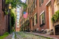 View of historic Acorn Street in Boston Royalty Free Stock Photo