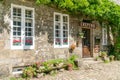 View of the historic Breiz Izel Creperie in the picturesque French village of Locronan