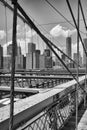 View from historic Brooklyn Bridge to New York City, New York, Royalty Free Stock Photo