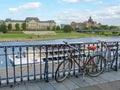 view of historic building in the German city of Dresden and bicycle in the foreground