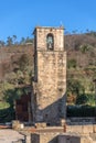 View of historic building in ruins, convent of St. Joao of Tarouca, detail of tower sineria of the convent of cister