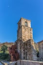 View of historic building in ruins, convent of St. Joao of Tarouca, detail of tower sineria of the convent of cister