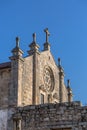 View of historic building in ruins, convent of St. Joao of Tarouca, front facade detail of Romanesque church