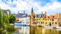 View of the historic buildings from the Dijver canal in the city of Bruges, Belgium Royalty Free Stock Photo