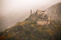 View of historic castle ruin, colorful autumn Royalty Free Stock Photo