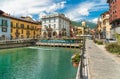 View of historic center of Omegna village, located on the coast of Lake Orta in Piedmont.