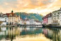 View of the historic city of Lucerne in the evening