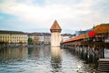 View of the Historic City of Lucerne with the Famous Chapel Bridge