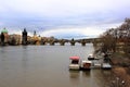 Prague, Czech Republic, January 2013. View of the Vltava River and Charles Bridge.