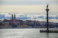 View on the historic city of Stockholm, with Engelbrekt statue and Hogalid Church