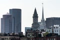 View of the historic Custom House skyscraper clock tower in skyline of Boston Massachusetts USA Royalty Free Stock Photo