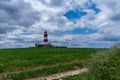 View of the historic Happisburgh Lighthouse on the North Norfolk coast of England