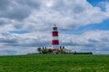View of the historic Happisburgh Lighthouse on the North Norfolk coast of England