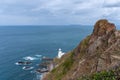View of the historic Hartland Point lighthouse and headland on Bristol Bay Royalty Free Stock Photo