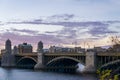 View of historic Longfellow Bridge over Charles River, connecting Boston`s Beacon Hill with Cambridge, Massachusetts Royalty Free Stock Photo