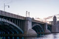 View of historic Longfellow Bridge over Charles River, connecting Boston`s Beacon Hill with Cambridge, Massachusetts Royalty Free Stock Photo