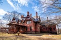 View of the historic Mark Twain House. Home of Samuel Langhorne Clemens from 1874 to 1891. Royalty Free Stock Photo