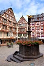 Market Square with fountain and half timbered buildings in Bernkastel Kues, Germany Royalty Free Stock Photo