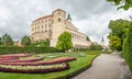 View of historic Mikulov castle and garden. Mikulov town, Czechia