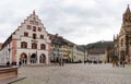 View of the historic Munsterplatz Square in Freiburg in the Breisgau