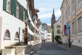 View of the historic old city center in downtown Basel with the cathedral in the background