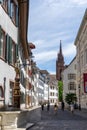 View of the historic old city center in downtown Basel with the cathedral in the background