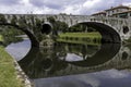 View of the Historic Old Stone Mercatale Bridge over the Bisenzio river in Prato, Italy Royalty Free Stock Photo