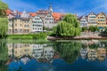 View of the historic old town of TÃÂ¼bingen, Germany with scenic reflection of the houses in the water