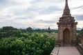 View from pagoda on bagan field in myanmar by sunset