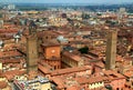 View of the historic part of the city of Bologna with the Cathedral of San Pietro and two medieval towers Royalty Free Stock Photo