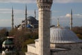 View of the historic part of Sultanahmet district with Blue Mosque against a blue sky with clouds in Istanbul Royalty Free Stock Photo
