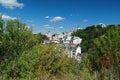 View of historic Podil neighborhood of Kyiv and St Andrews Church, Ukraine