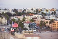 View of historic Santa Monica pier, with beach, amusement park, shops and restaurants, Los-Angeles, California, United States of Royalty Free Stock Photo