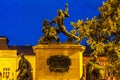 Historic statue at night in Nyiregyhaza, Hungary