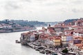 View of the historic town centre of Porto with the Rio Duoro River  from Dom Luis I bridge, Porto, Portugal Royalty Free Stock Photo
