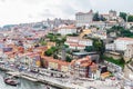 View of the historic town centre of Porto with the Rio Duoro River  from Dom Luis I bridge, Porto, Portugal Royalty Free Stock Photo