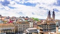 Aerial view of historic Zurich city center with famous Fraumunster Church Royalty Free Stock Photo